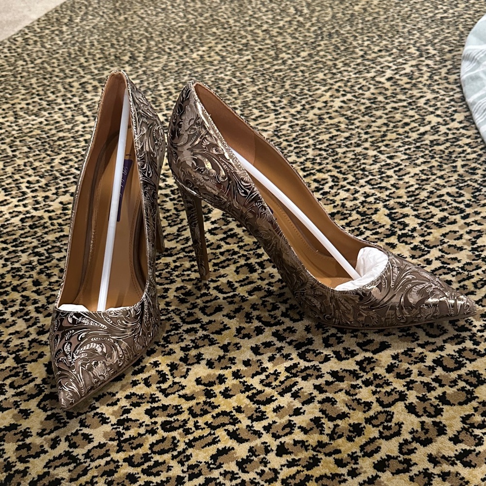 Ralph Lauren Celia Bronze Heels with Intricate Design